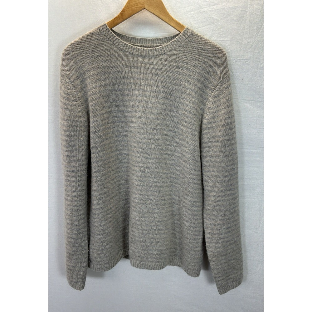 Vince Striped Crewneck Sweater Men's L Gray Striped Luxury 100% Cashmere Casual